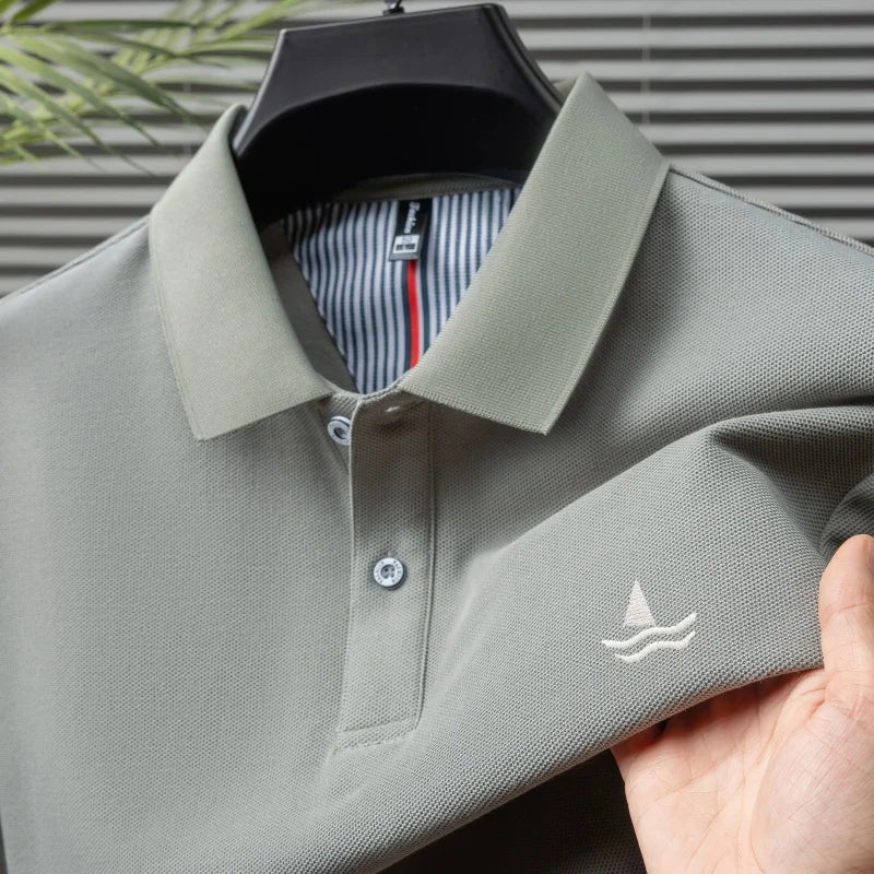 100% pure cotton men short sleeve polo shirt fashion exquisite sailboat embroidery summer comfort business casual lapel T-shirt