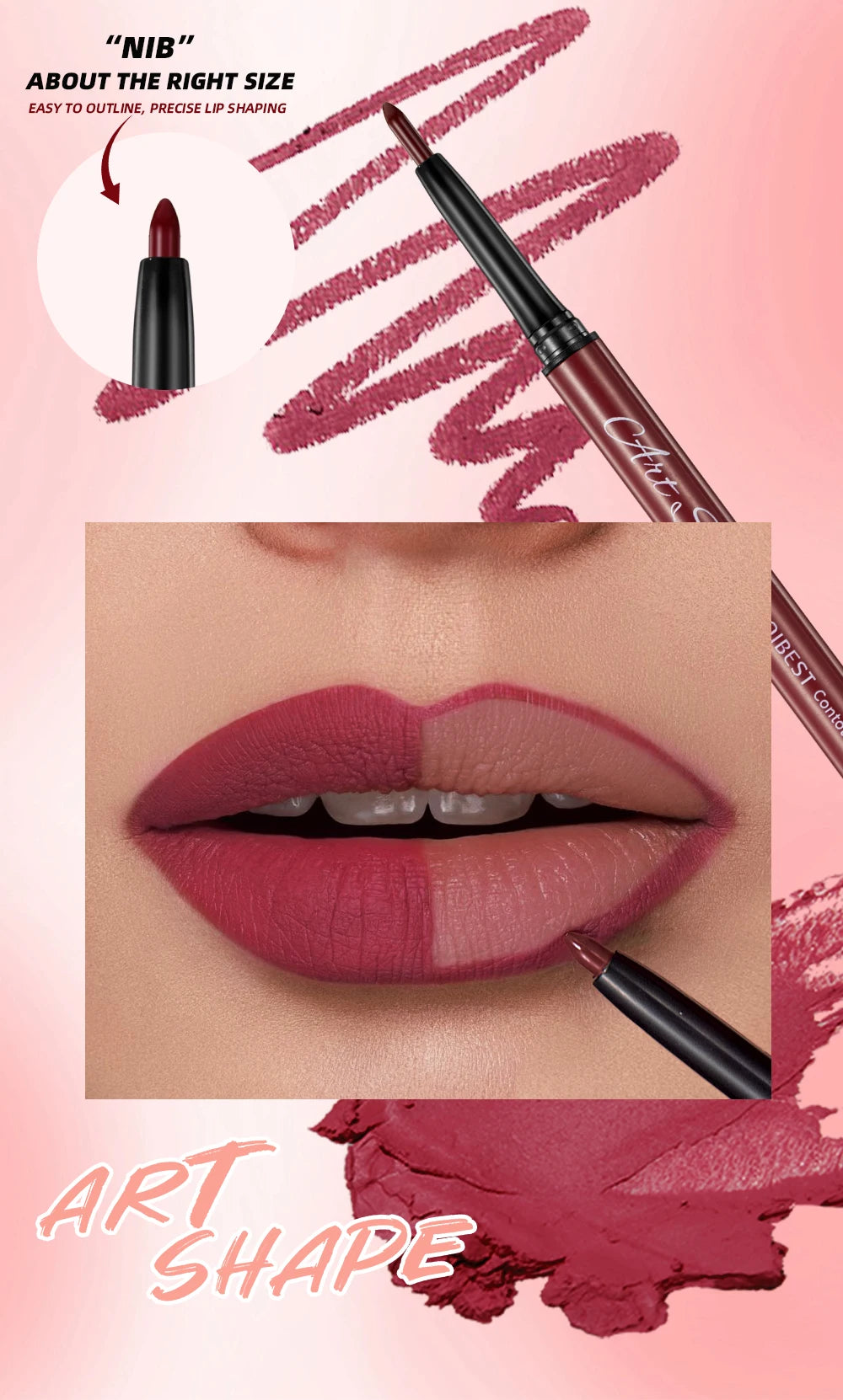 QIBEST Matte Lip Liner Set 12 Colors Nude Shades Lipliner Pen Waterproof Lip Contouring Pencils Lasting Makeup Kits Lipstick Pen
