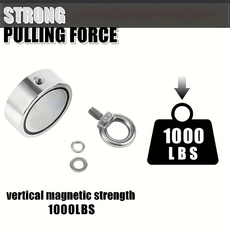 Magnet Fishing, 1000 LBS (453 KG) Pulling Force Double Sided Fishing Magnet with Rope, Super Magnet Fishing Kit, Neodymium Magne