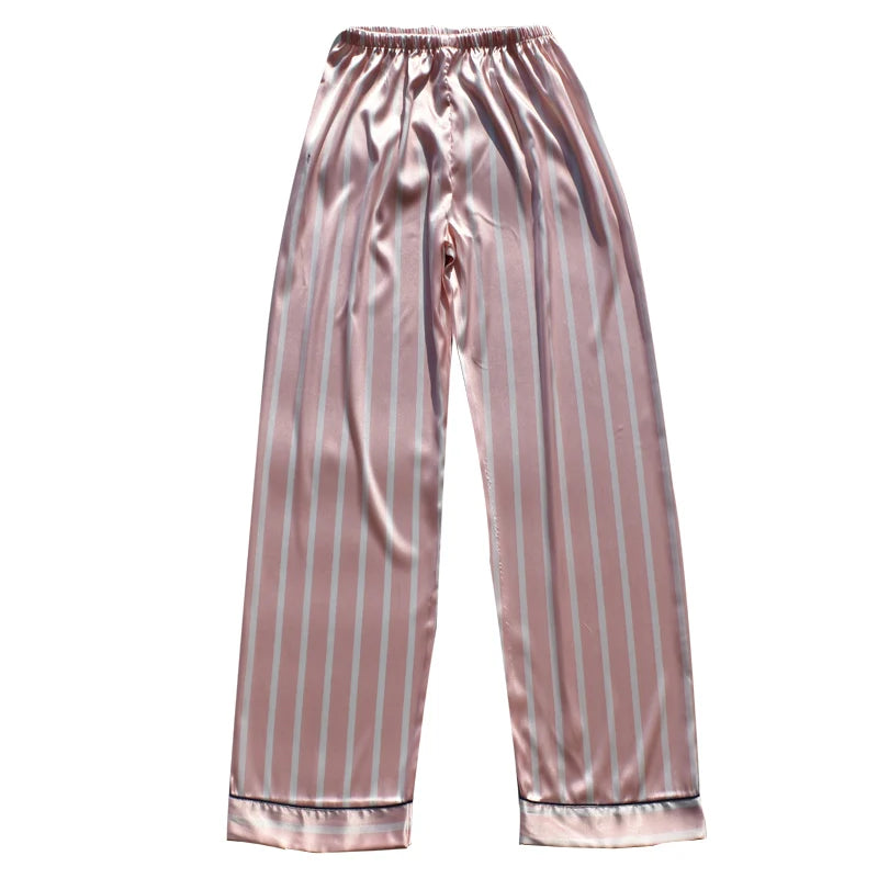 Pajama Pants For Women Silk Satin Trousers Stripes Thin Loose Plus-size Ice Home Pants Night Wears Sleep Bottoms For Female