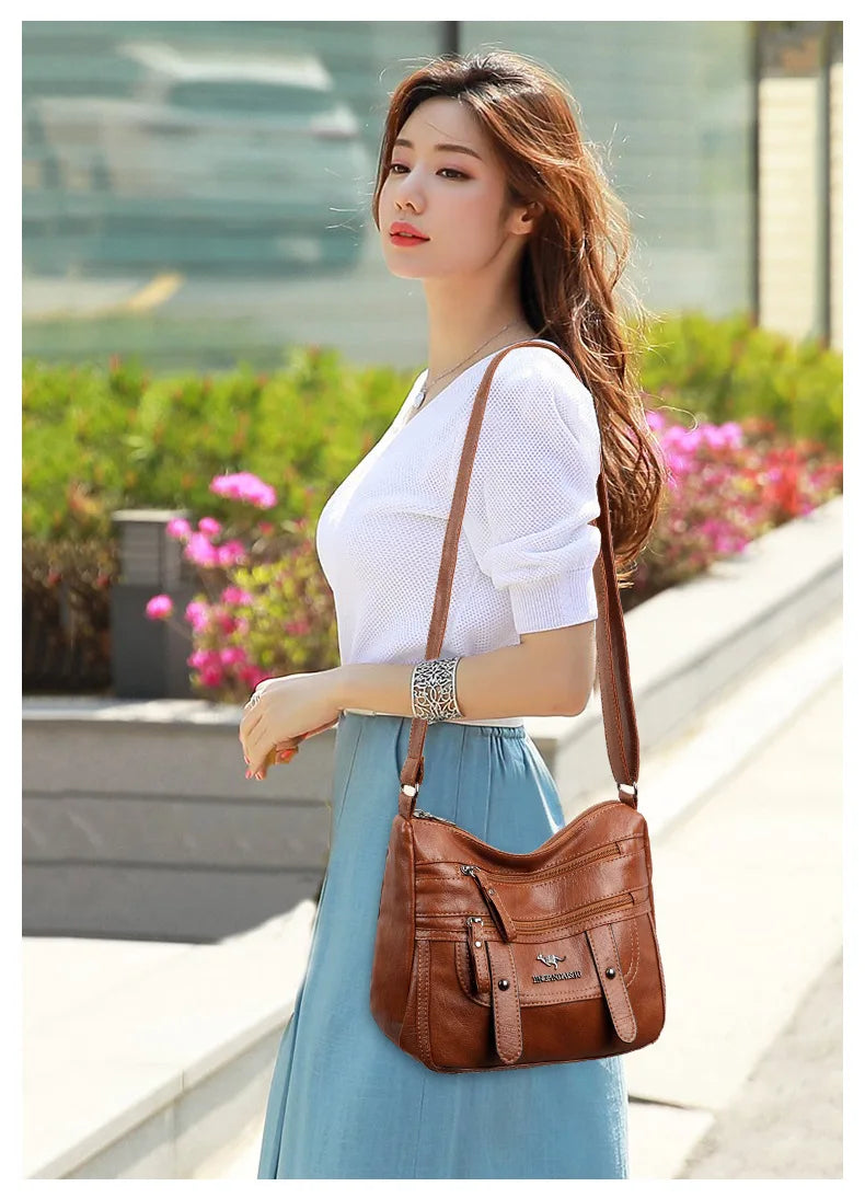 Soft Leather Mother Bag Large Capacity Fashionable Shoulder Crossbody Bag for Women