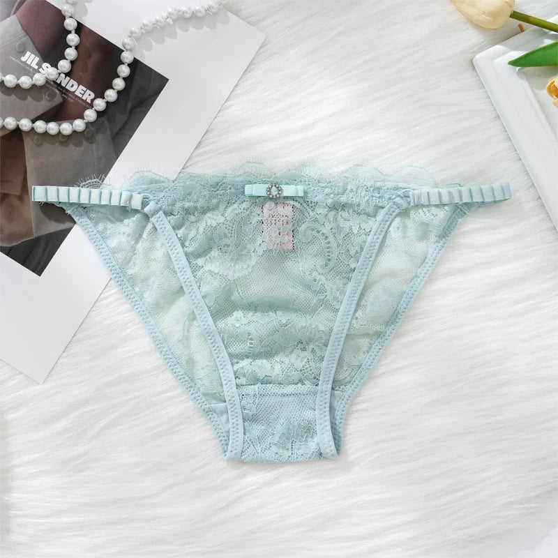 Thongs For Women Sexy Solid Color Lace Panties Low Waist Lingerie Hollow Out Transparent Floral Adjustable Breathable Underwear