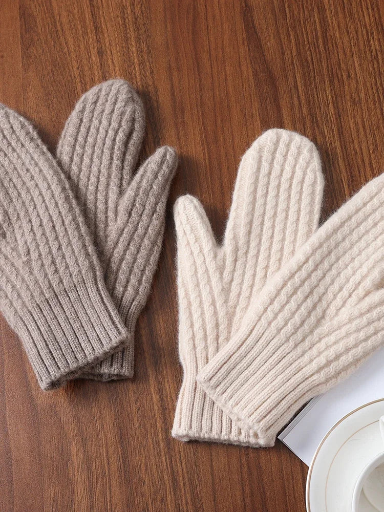 100 Wool Thick Density Knitted Mittens Women Outdoor Winter Thermal Men Cable Mitts Work Drive Mittens Unisex Gloves Arm Warmers