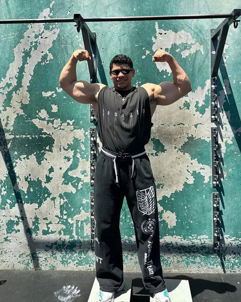 new 2026 American sports pants gym fitness running training pants cotton wool print wide leg pants