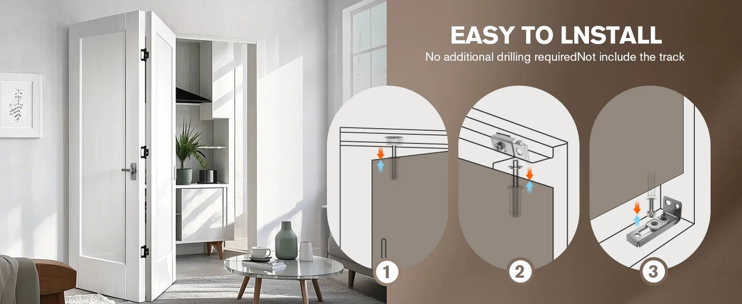 2Pcs Bifold Door Hardware Repair Kit Include Top & Bottom Bracket Bifold Door Parts with 7/8 in Guides Wheel for Folding Door