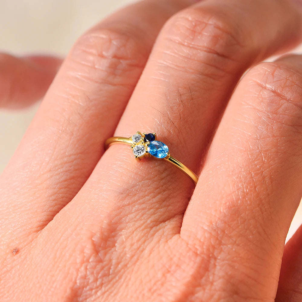 925 Sterling Silver Twist Ring Exquisite Jewelry Colored Tennis Stackable Navy Mini Cluster