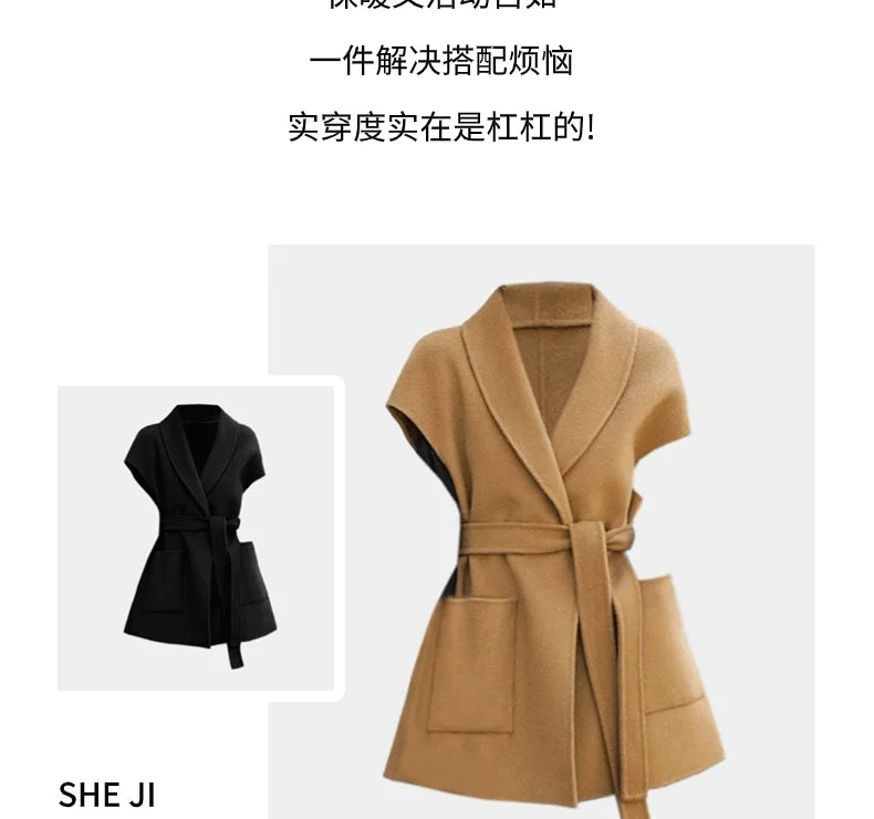 Fashion Wool Vest for Women Autumn and Winter Double-Sided Wool Mid-length Waistcoat Coat Elegant Female Horse Clip Tops Jacket