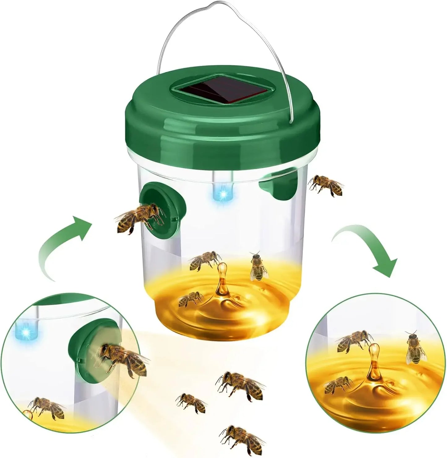 Reusable Fly Traps Outdoor Hanging Wasp Killer with UV LED Light Flying Insect Bee Killer for Indoor Outside Patio Home