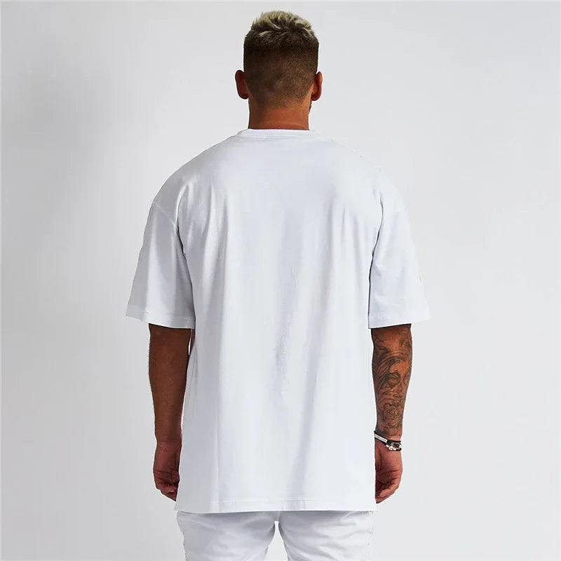 High-quality Men's T-Shirt 240 Gsm 100% Cotton T Shirt Men Women Solid Basic Casual Clothing Oversized Half Sleeve Black White