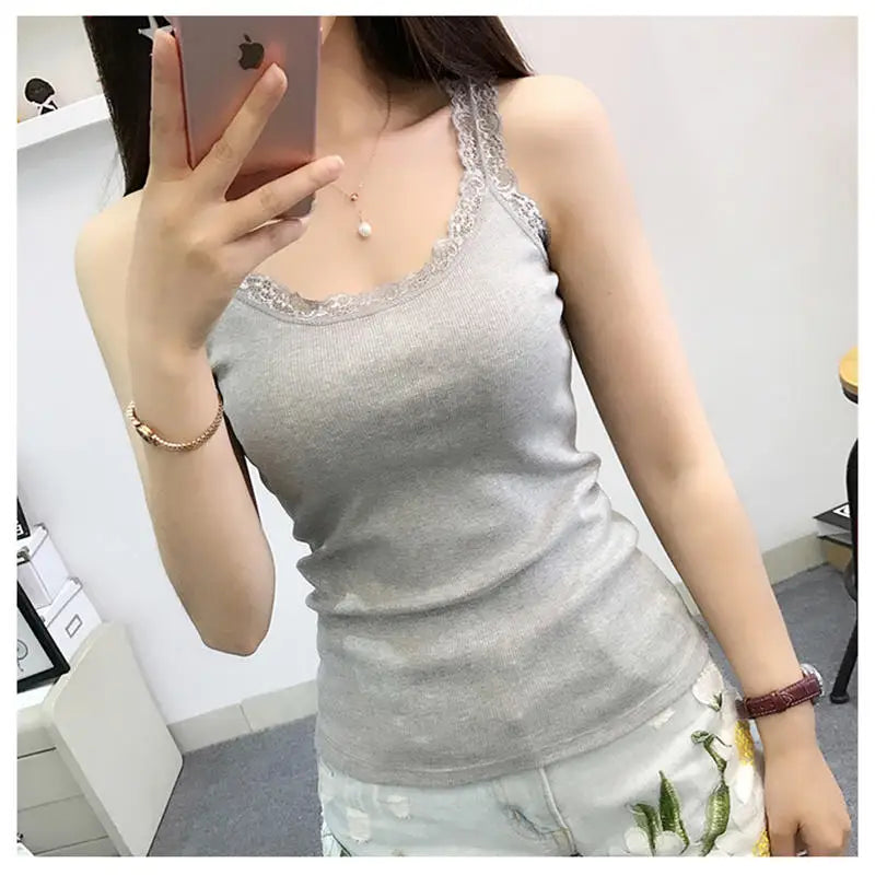 Summer Top Women Sleeveless Lace Tank Top Sexy Women's T-shirt Vest Tank Tops Female Vest Tops White Black Underwear Women