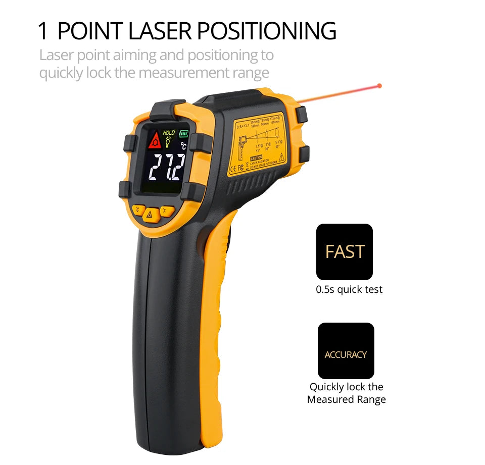 Digital Infrared Thermometer Laser Temperature Meter Non-contact Pyrometer Imager Hygrometer IR Termometro Color LCD Light Alarm