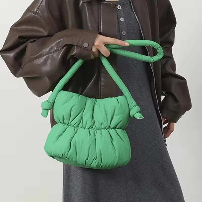 Nylon Bucket Bags Women Casual Designer Handbags Down-Filled Cotton Shoulder Bag Pleated Crossbody Bags Fashion Underarm Bag