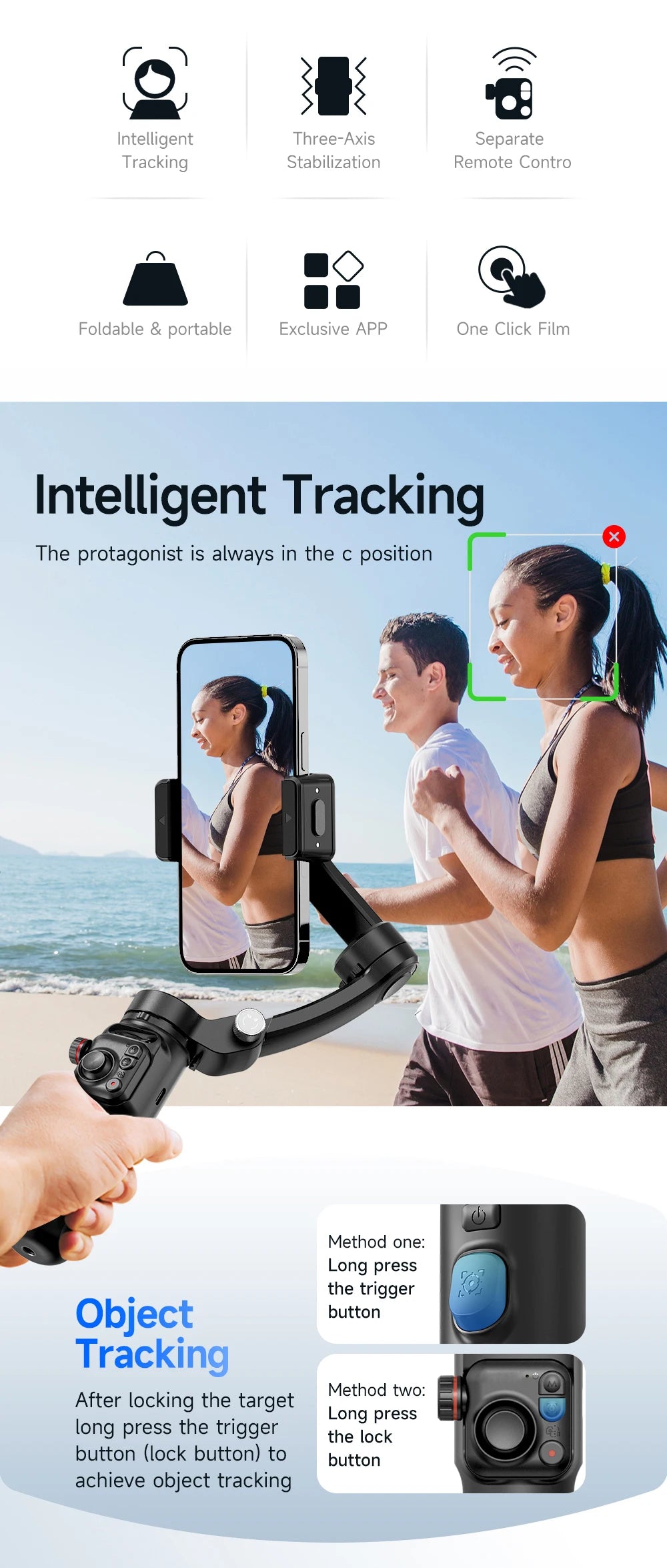 BAFANG New Product M02 Intelligent 3-Axis Stabiliser AI Auto Tracking Gimbal with Magnetic Remote Control Multi-Mode Shooting
