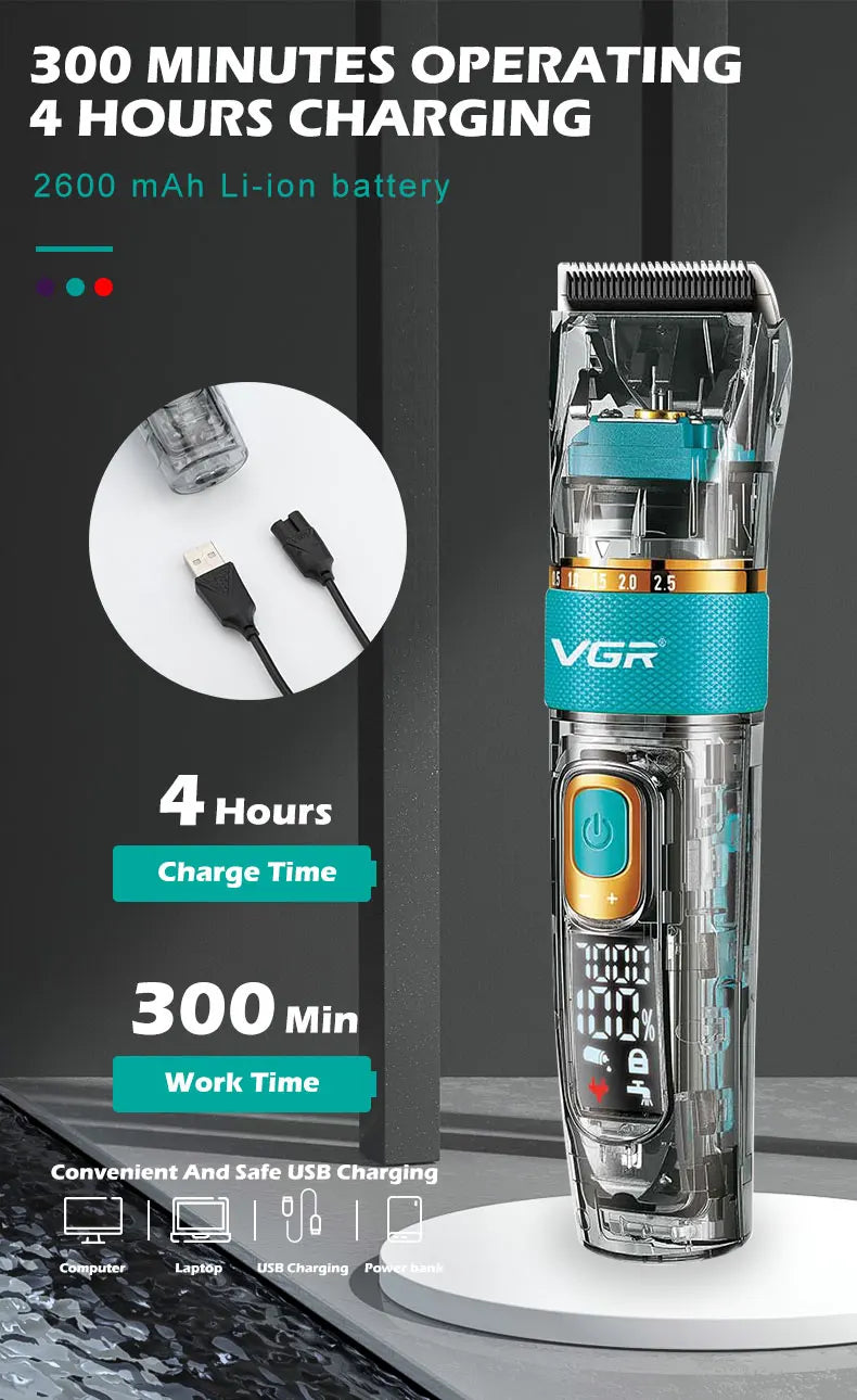 Original VGR Professional Hair Trimmer Cordless Barber Hair Clipper For Men Washable Beard Hair Cutting Machine Rechargeable Set