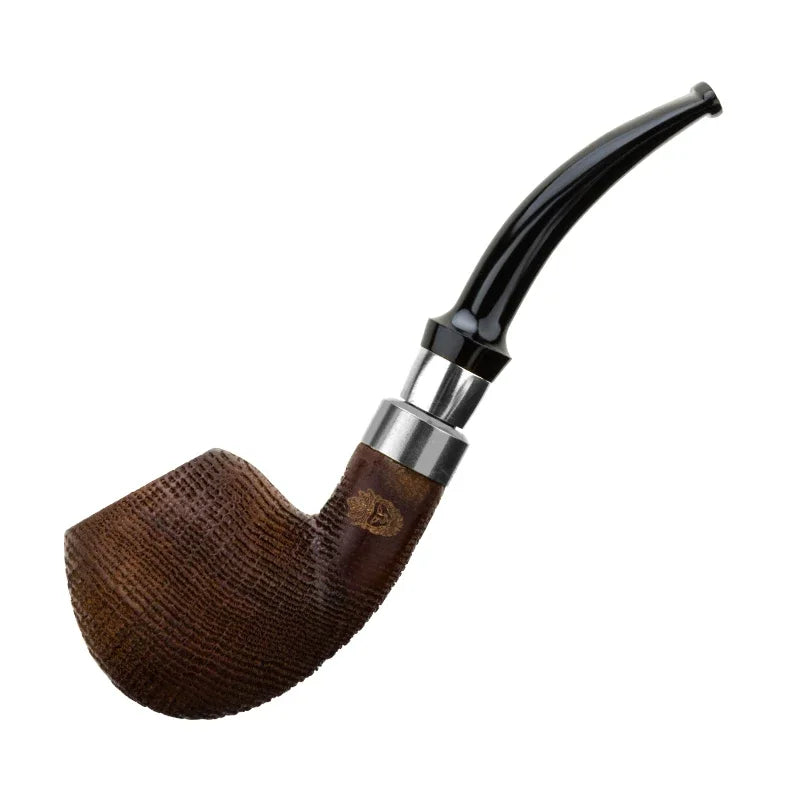 Oak Wood Sandblasted Tobacco Pipe with Gold Silver Band 9mm Filter Straight Bent Smoking Pipe for Men Gift Accessories