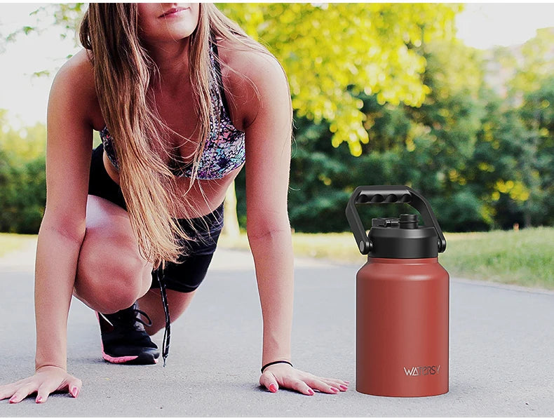 WATERSY 64/87/128oz Insulated Water Bottle Keep Cold for 48H 2L Large Stainless Steel Thermos with Handle for Gym Hiking Camping