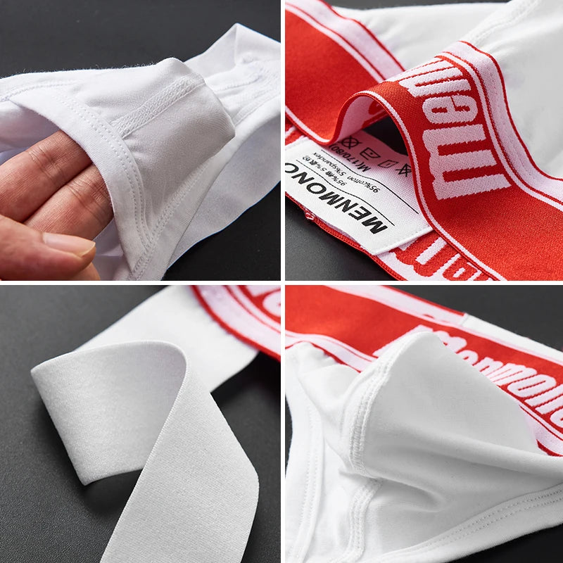 Men's thong pants  cotton double buttocks low waist sexy bullet separation design comfortable  simple white shorts
