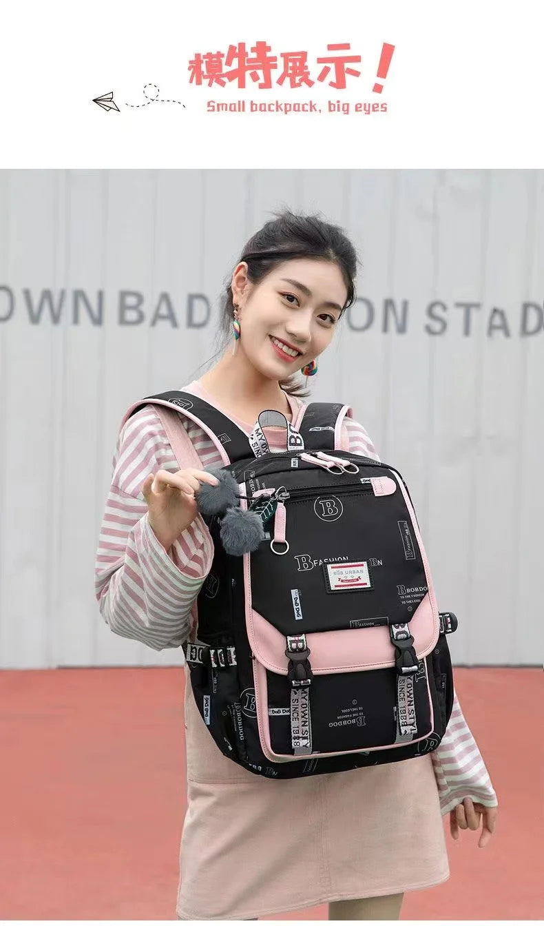 Large School Bags for Teenage Girls Canvas Schoolbag Student Book Bag Fashion Black Pink Teen School Backpack