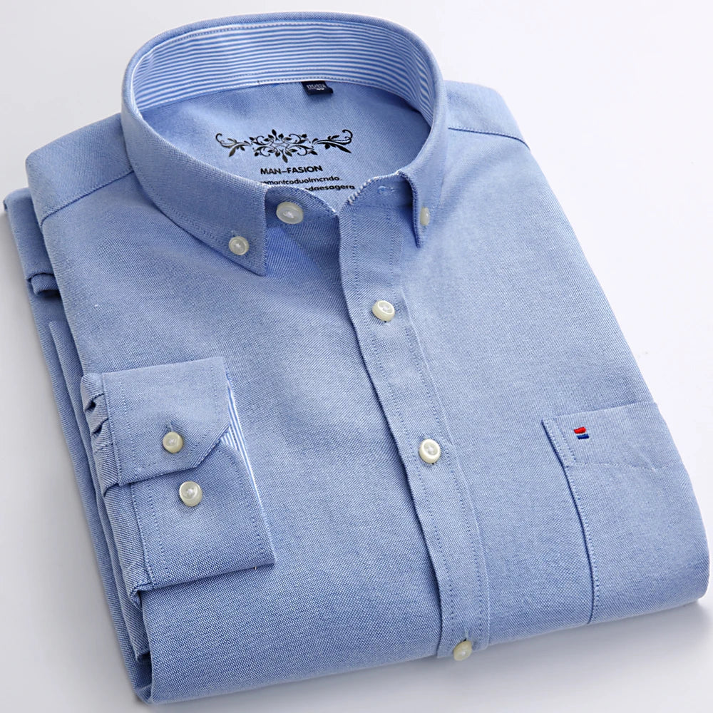 Men's Long Sleeve Oxford Button-Down Shirt with Left Chest Pocket Comfortable Autumn Winter Regular Fit Casual Versatile Fashion