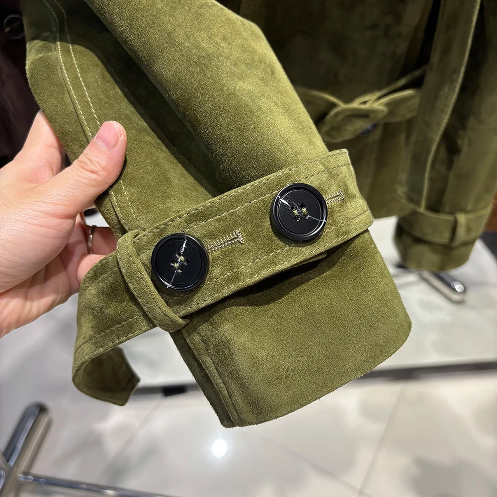 YOLOAgain Double Breasted Croc Pattern Leather Jacket Women 2023 Autumn New Genuine Leather Jacket Ladies