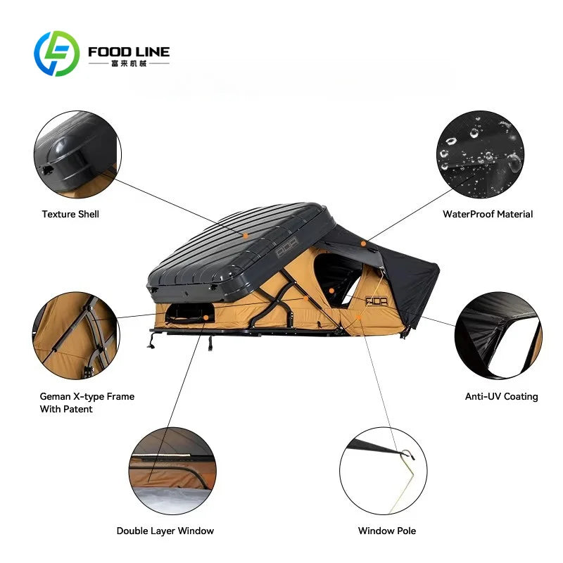 Customized Hard Roof Top Tent 4 Person Hard Shell Side Fold Waterproof Rooftop Camping Tent With 6cm Memory Foam Mattress