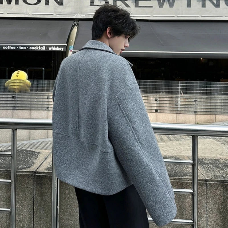 High-end British Style Sle Ort Suit Woolen Jacket Men's Autumn Winter High Sensation Cool Korean Sle Coats Jaet Outerwear Unisex