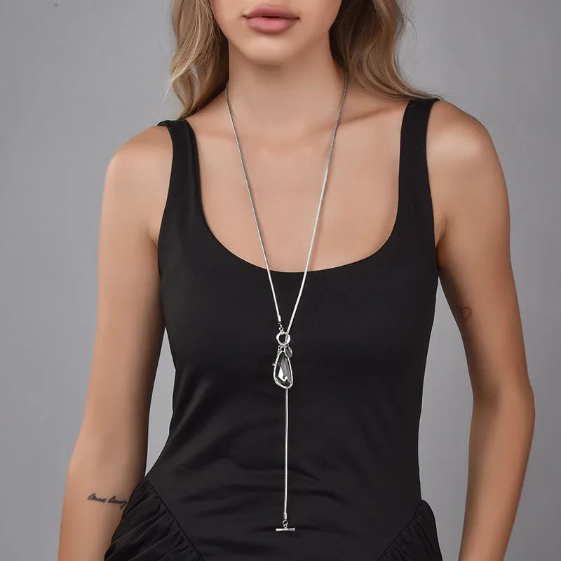 New Long Necklace Female Sweater Chain Irregular Crystal Pendant Charms Choker Necklace for Women Elegant Jewelry Gifts