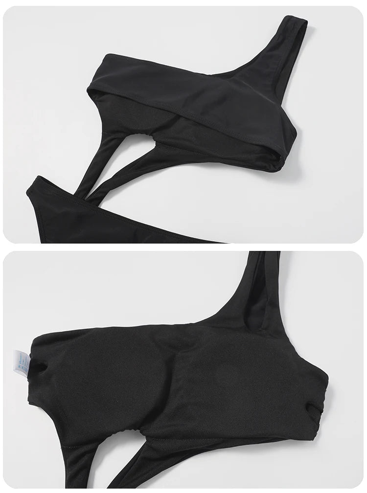 Black Women Swim Suit One-piece Swimsuits Korean Fused Swimwear Ladies Bathing Suits Off Shoulder Bodysuit Monokini Beachwear