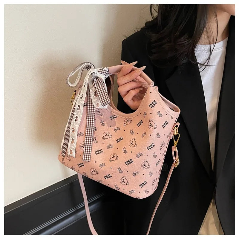 Popular bags for women, new fashionable French printed armpit tote bag, minimalist handbag, diagonal cross bag