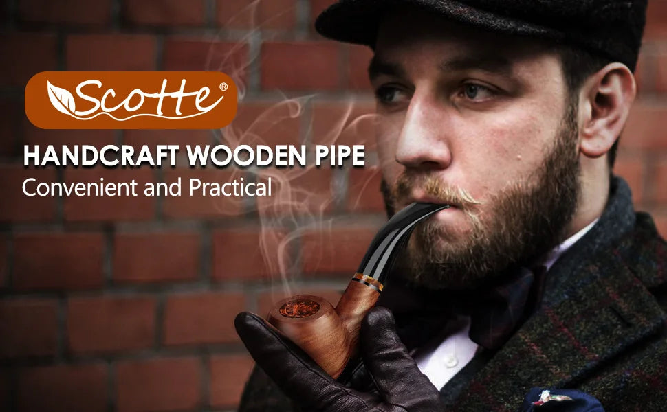 Tobacco Pipe Set Handmade Wood Smoking Pipe with Accessories and Gift Box