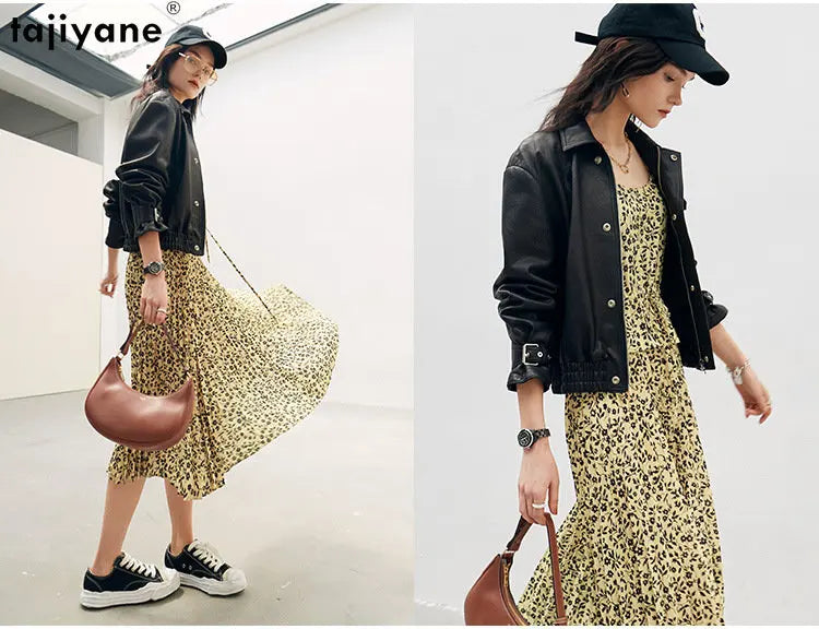Tajiyane High-end Genuine Leather Jacket Women 2023 Short Casual Black Leather Jackets Real Sheepskin Coat Elegant Streetwear