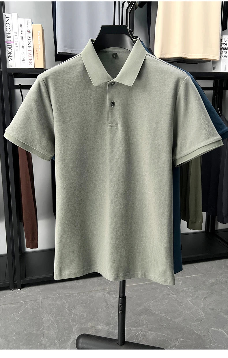 100% pure cotton men's short sleeve polo shirt high-quality classic solid color summer business casual comfort versatile T-shirt