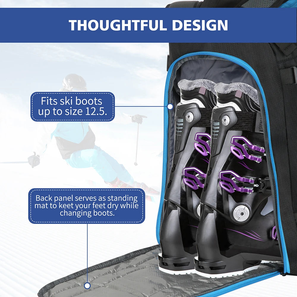 Ski Boot Backpack for Ski Travel, Wet Dry Separation Keeps Boots and Gear Organized, Large Capacity Water-Resistant Storage