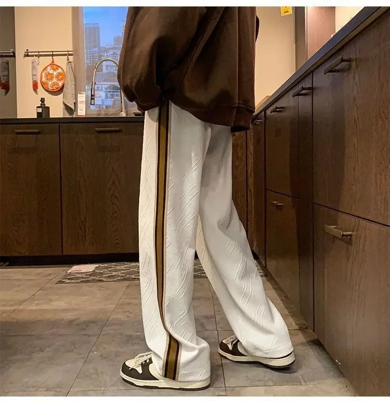 Man Sweat Pants Wide Leg Trousers Stripe Straight Men's Sweatpants Sport Athletic Track Tracksuit Bottoms Harajuku Trend Popular