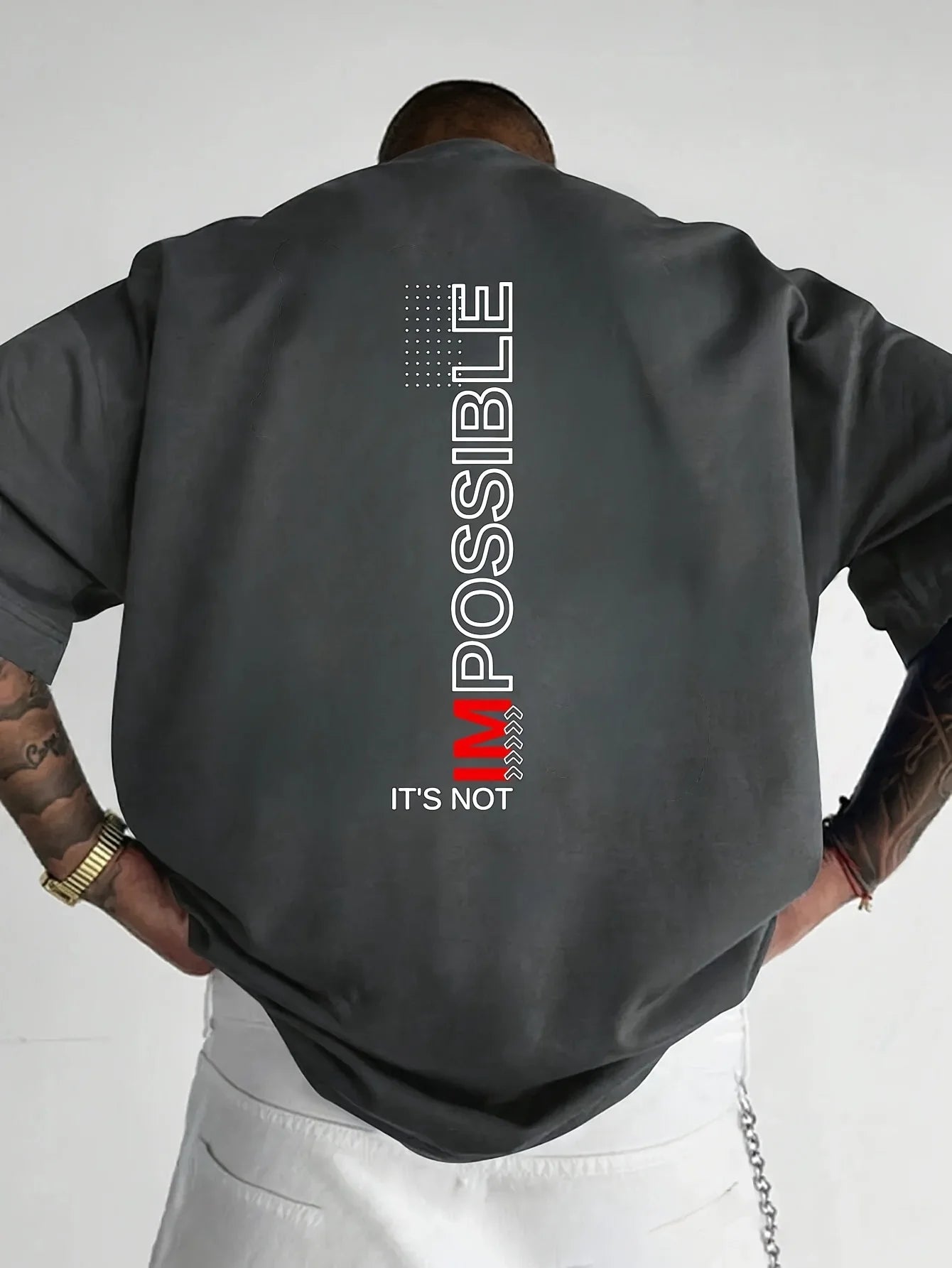 100% pure cotton Men's Short Sleeve T-Shirt - Black Motivational "It's Not Impossible" Print Loose Fit Casual Round Neck Breat