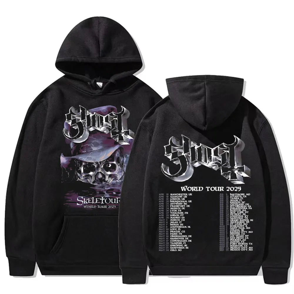 Band Ghost Skeletour World Tour 2025 Merch Hoodie Men Women Fashion Hip Hop Cool Sweatshirt High Quality Hoodies Streetwear Tops