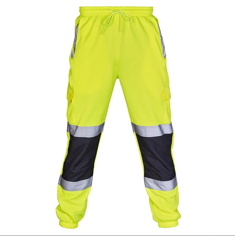 Mens Work Uniform Bottoms Safety Sweat Pants Striped Reflective Pants Loose Mens Jogging Trousers Joggers Patchwork Workwear