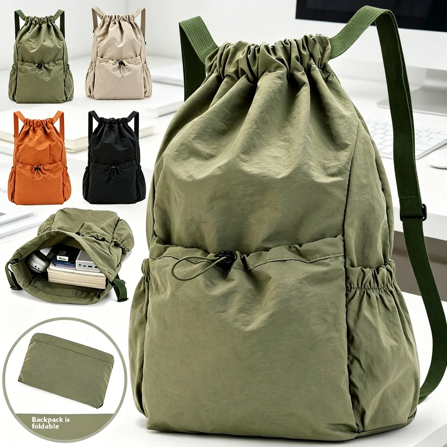 Fashionable Lightweight Drawstring Backpack: Large-Capacity Waterproof Sports Bag for School, Books, Outdoor Activities, Travel