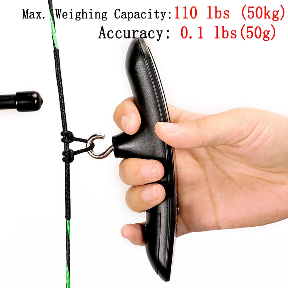 Archery LED Bow Scale 110lbs Draw Weight Weighing Tool Dynamometer Measuring Instrument Hunting Shooting Compound Recurve Bow