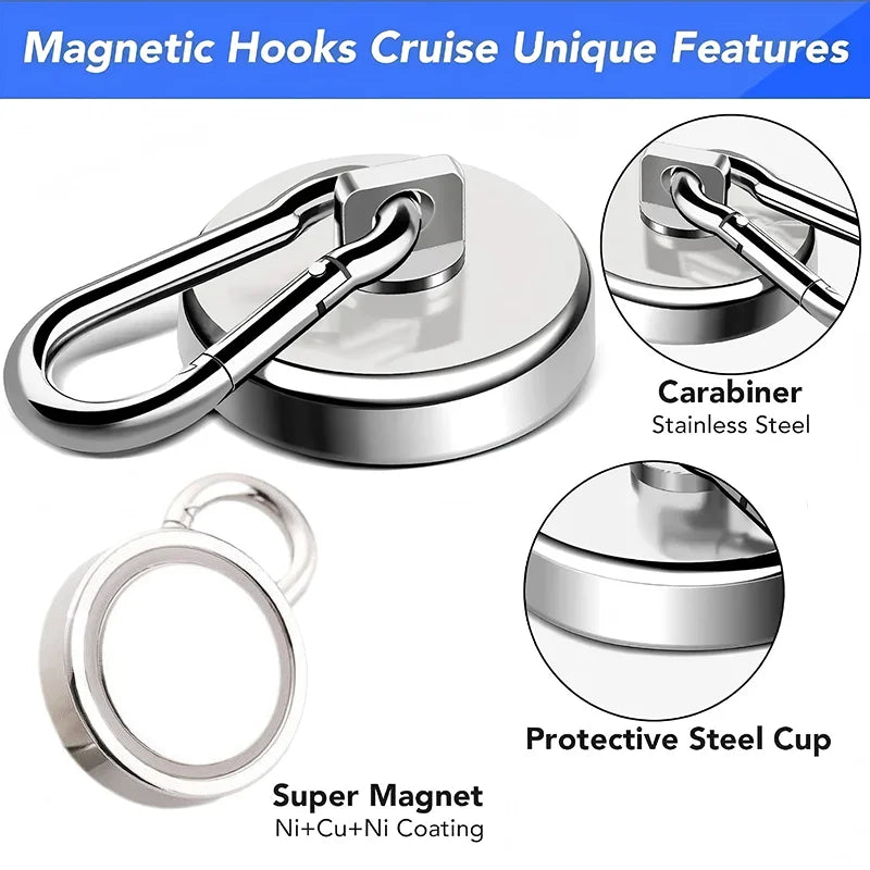 Strong Neodymium Magnetic Hooks 360°Rotation Carabiner Magnet Ring Keychain Hook for Home Refrigerator Kitchen Bathroom Hanging
