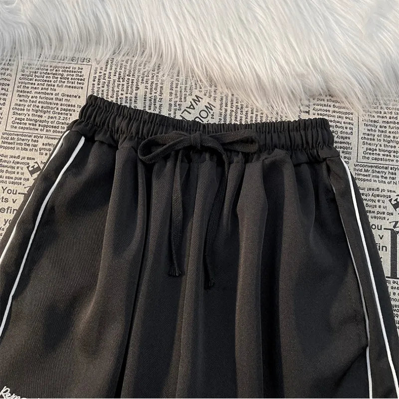 Pants Men American Vintage Full-length Wide Leg Trouser White Striped Casual Couples Hip Hop Streetwear All-match Popular Daily