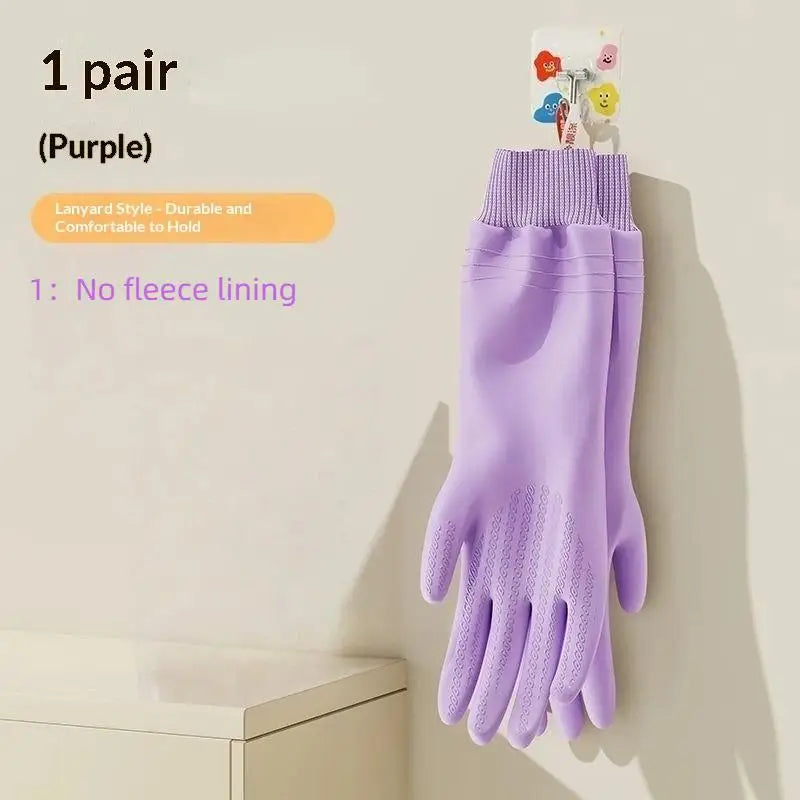 ♥Reusable Cleaning Gloves with Anti-Slip Palm Particles - Long-Sleeve Rubber Gloves for Kitchen, Dishwashing & Household Chores