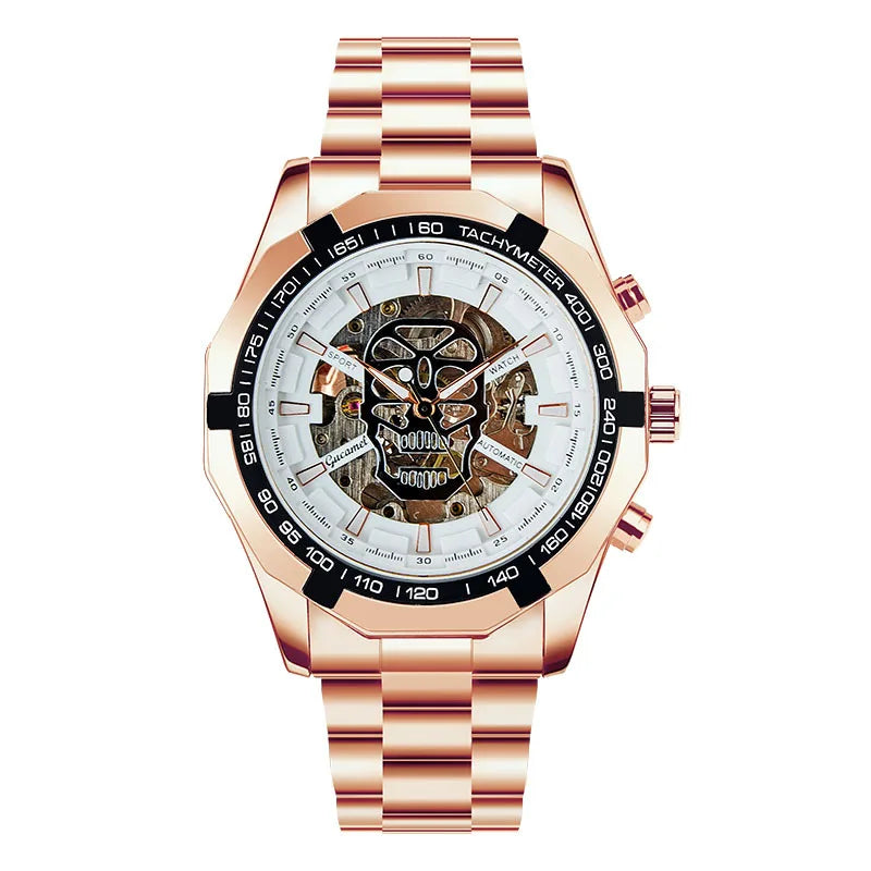 Automatic mechanical watch, fashionable hollow gold automatic mechanical watch, hot-selling business skull watch