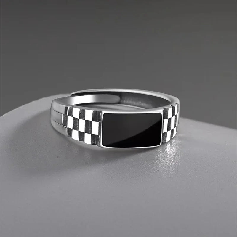 New Light Luxury Silver Plated Ring for Men Vintage Drip Glazed Opening Ring High-end Geometric Finger Ring Кольцо С Эмалью
