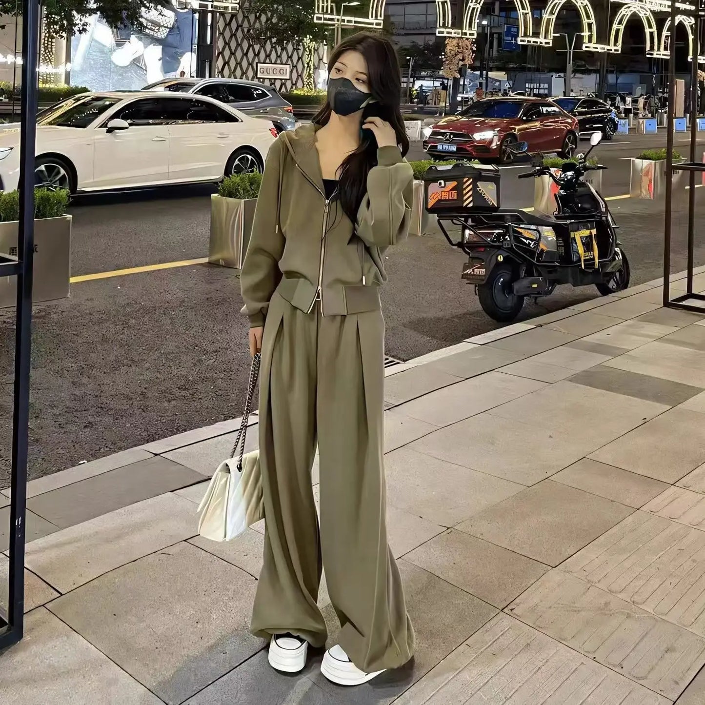 Pant Sets Two Pieces Hooded Hoodies Matching Sets Zipper Sweatshirts Long Sleeve Loose Drawstring Straight Pants Casual