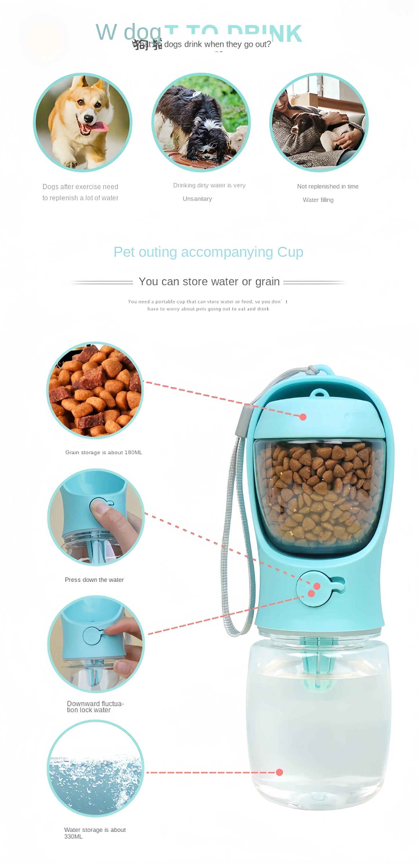 Pet Dog Water Bottle Portable Food Grade Material Dog Cat Travel Pet Water Cup Bottle with Food Dispenser Puppy Water Bottle