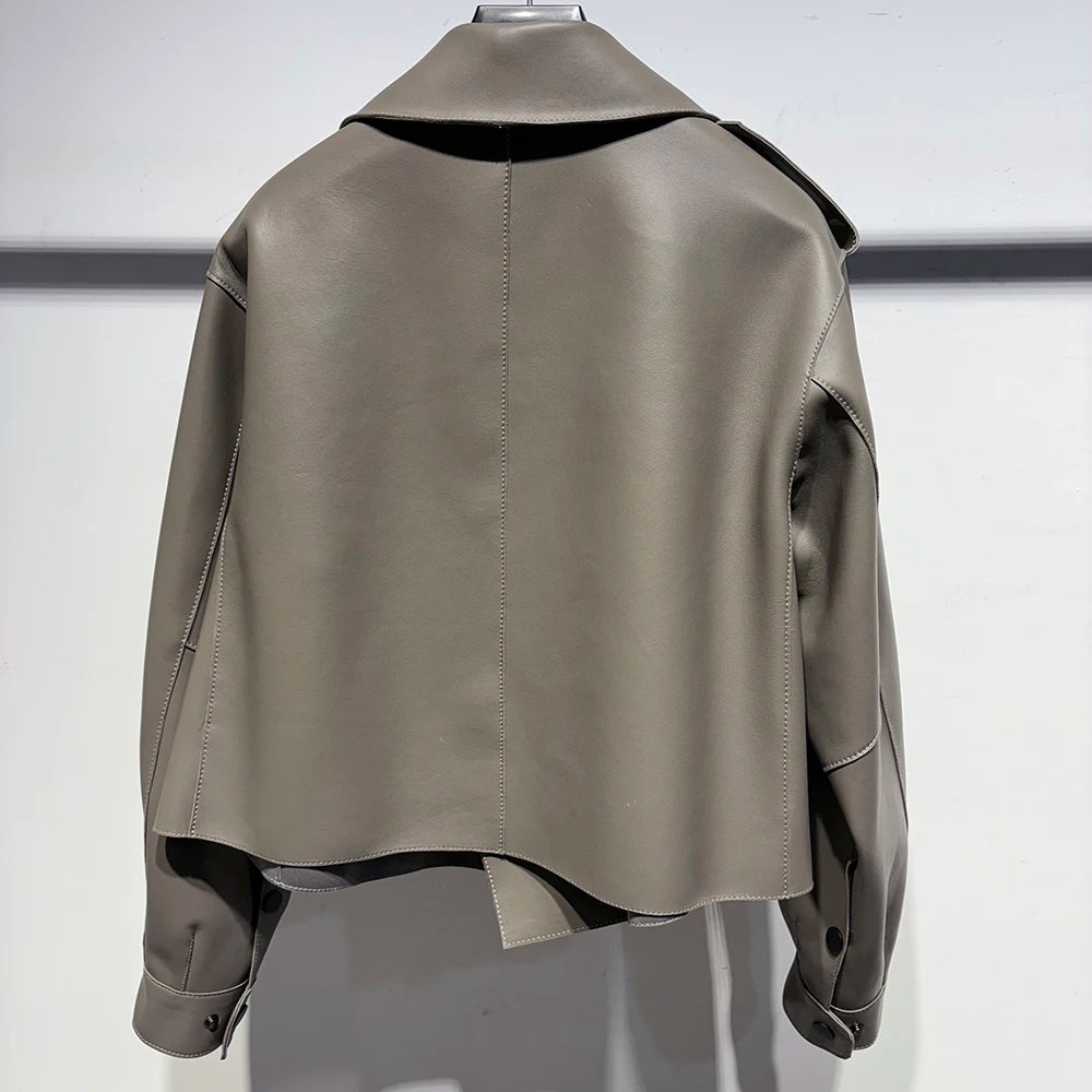 YOLOAgain Oversized Real Leather Jacket Women Sheepskin Coat