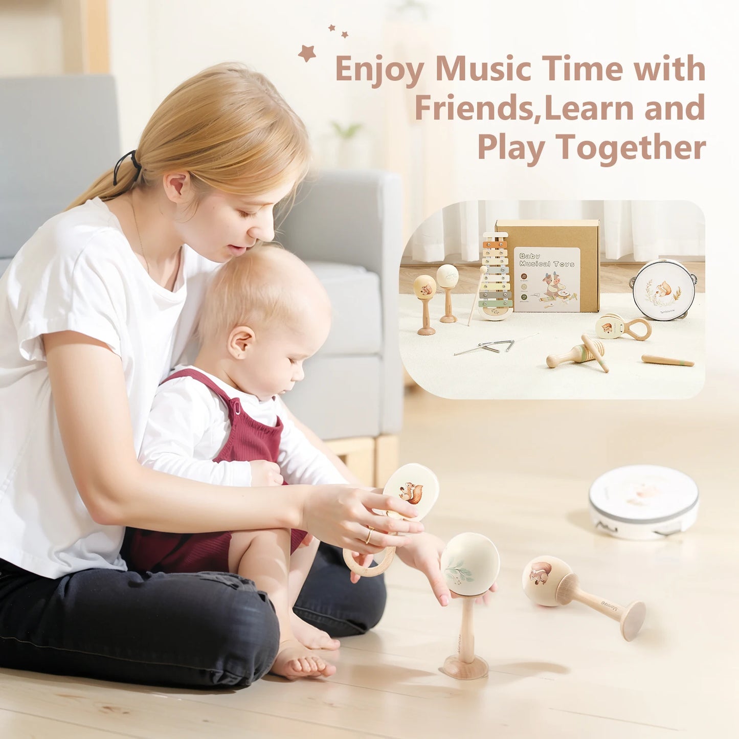 Montessori Musical Instruments for Children Wooden Baby Toys Child Musical Instrument Toddler Toys Squirrel Instrument Sets Gift
