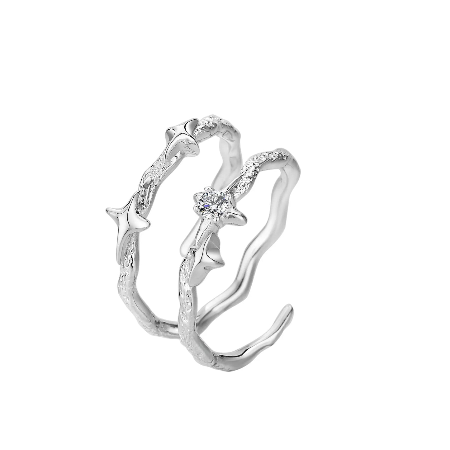 F.I.N.S New Original Simple S925 Sterling Silver Star Ring Women's Double Layer Irregular Adjustable Finger Fine Jewerlry Gifts