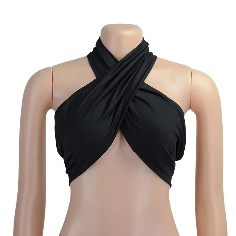 Women Summer Tank Tops Sexy White Black Cross Halter Push Up Hollow Crop Tops High Street Wear 2023 New Fashion Corset Camisoles